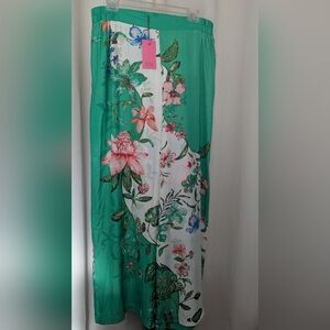 Rosen Olive Brand Beautiful Palazzo Pants, Drapey With Floral Pattern, Size Larg